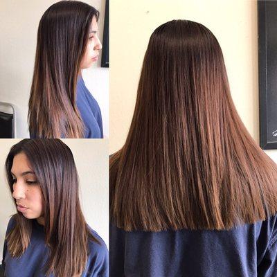 Keratin treatment with long texture layers.