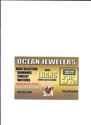 WE OFFER CASH LOANS FOR YOUR JEWELRY,DIAMONDS,GOLD,COINS AND WATCHES  5% LOANS AVAILABLE