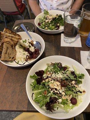 Sour grapes salad (split into 2 plates for us) and the Fogata Ricotta app