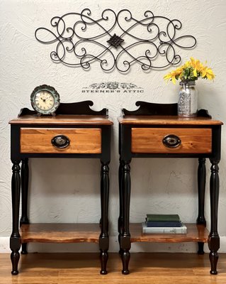 Refinished set of Pine Nightstands with custom stain and paint