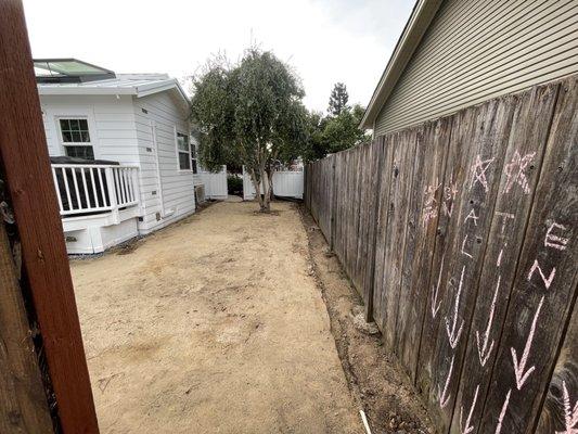 Southern view of fence before demolition.