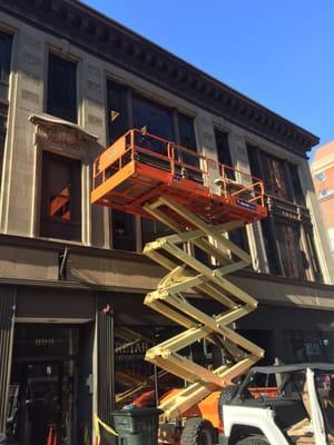 windows at 899 Boylston St.Boston, MA done from an aerial lift