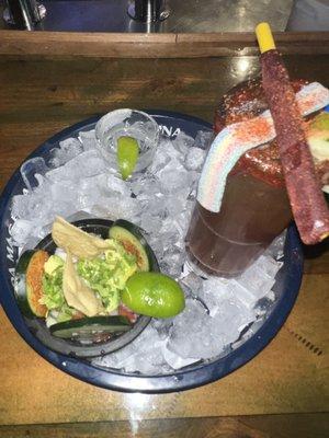 La Jefa (Michelada, one tequila shot, and a small ceviche)