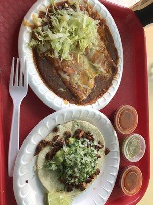 Two cheese enchilada plate and typically $3.00 taco.