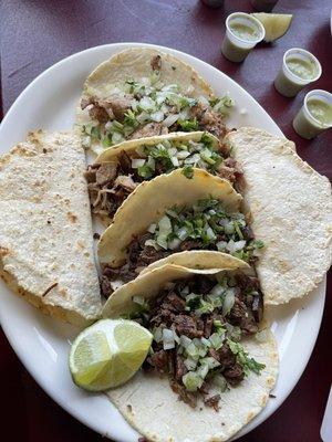 We got steak, carnitas and shrimp tacos!