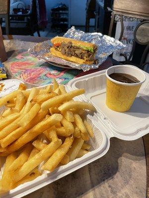 Cheesesteak, heavenly fries and gravy!