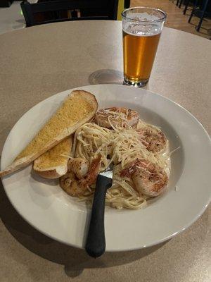 Fettuccine Alfredo with Shrimp and a Troegs IPA