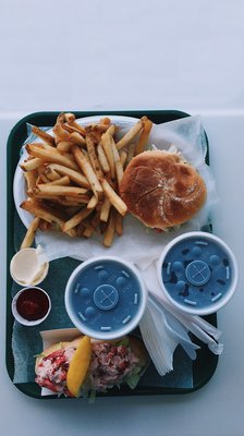 Lobster roll and Coke, plus Meal Deal #2: Cheeseburger Special (includes lettuce, tomato, and mayo), French fries, and a medium soda.