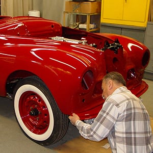 1953 Sunbeam Alpine Mark I came in for body work and paint. The owner took it home to complete the restoration.