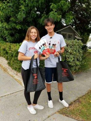 Distributing door hangers in our community, Los Alamitos students getting in the volunteer hours. Thank You Tommy and Lexi!!