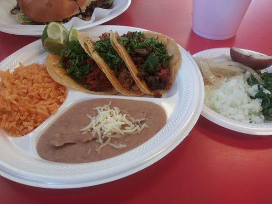 Taco Plate $6.75 with al pastor, pollo, campechanos