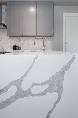 Exotic Quartz countertop w/waterfall