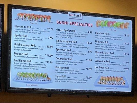 Sushi menu