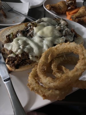 The Philly Cheesesteak and homemade onion rings!   These onion rings are hand made and battered. Not frozen.  Omg delicious!