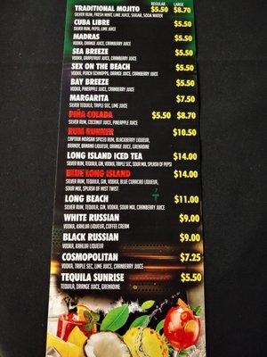 Drink menu