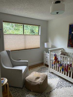 Nursery with Biscotti color duette honeycomb shades