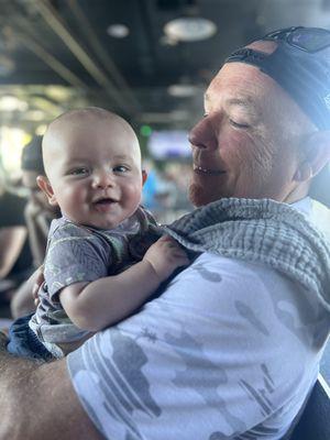 Luca enjoying PopStroke with Papa!