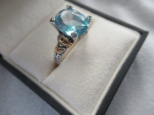 Blue Topaz set in Sterling Silver with Diamonds & 18k  accents.