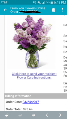 The flowers we were suppose to get for 79 bucks