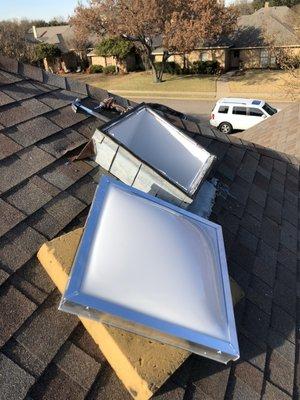 New skylight for this home after hail shattered the last one.