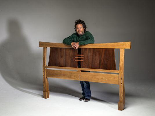 Oak, Walnut and Madrone headboard for a bed