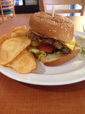 Turkey burger with fresh chips!