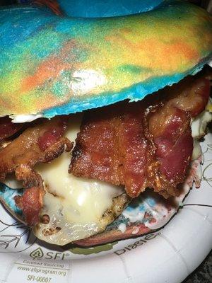 Pride month specials Bacon egg and cheese on a pride bagel !!