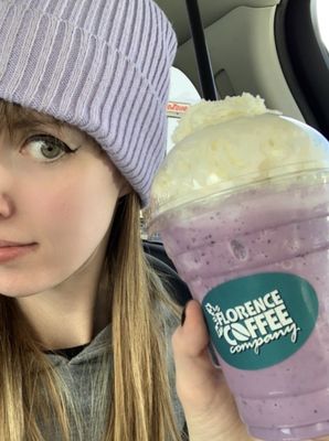 Huckleberry smoothie (coincidentally matches my hat)