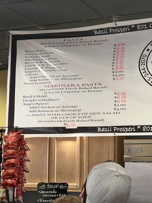 New menu prices March 1 2023