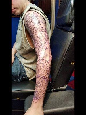 Outline starting a sleeve Angels vs Demons