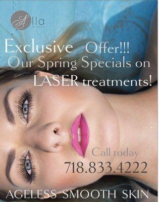 Laser Genesis+Laser treatments of skin redness,tiny veins, brown spots and sun damage- Buy three treatments & get 10% off !