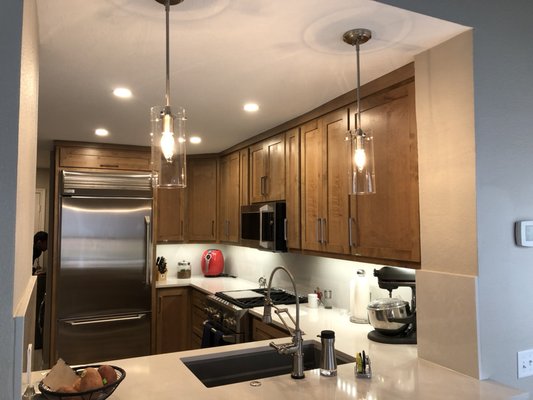 Kitchen Remodel.  Added new led strip lights, led recess lights and pendents.