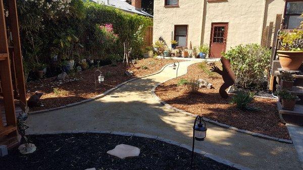 Gold fines decomposed granite walkway with natural stone borders.