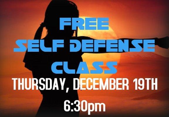 Free Self Defense Classes held monthly for members and non-members.