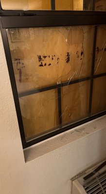 Broken hotel window