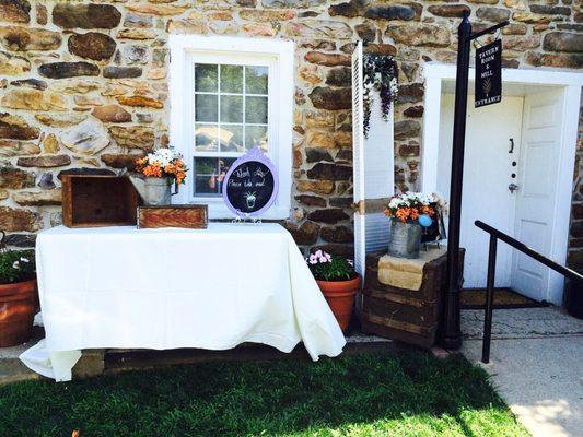 Wedding set up directly outside the entrance to the venue.