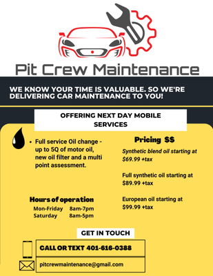 Pit Crew Maintenance