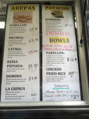 Arepa Crew's menu