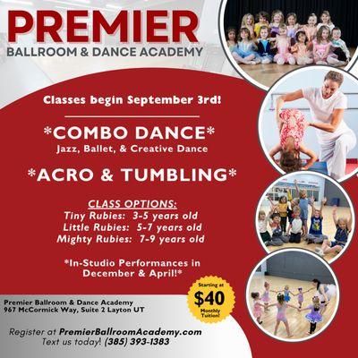 Our Combo Dance and Acro Tumbling classes are PERFECT for littles, and those interested in trying dance for the first time!