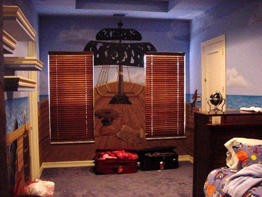 Entire playroom painted to look like a pirate ship. Ahoy, mate!