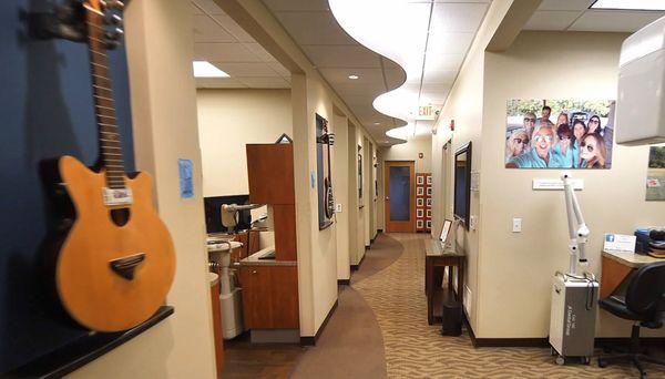 Guitar display in the hallway at Milwaukee dentist Cigno Family Dental