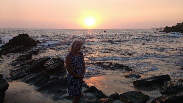 Me at sunset - used to snorkel here in the 70's when my sister lived in the bog house on Moss Point above and to the left of the beach.