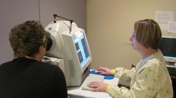 Ocular coherence tomography (OCT) provides scans of your retina to look for diabetic, and other eye disease.