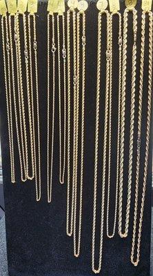 10k Gold Rope chains all sizes and weights.