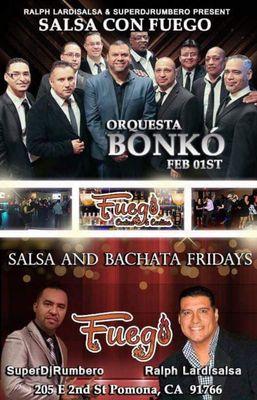 FRIDAY FEB 1ST! Live Salsa by BONKÓ! Bachata Lesson by ALEX & ELVIRA! Salsa & Bachata by SUPER DJ RUMBERO! Doors open at 8pm