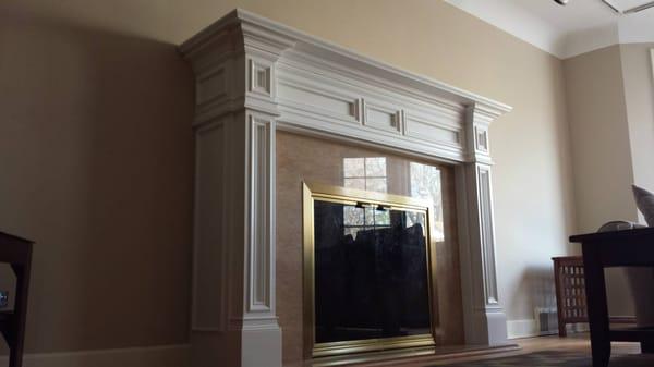 Custom Blaine Mantel with an Extended Depth. This mantel was built to accommodate a bumped out fireplace.