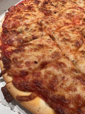 Thin crust plain cheese pizza.