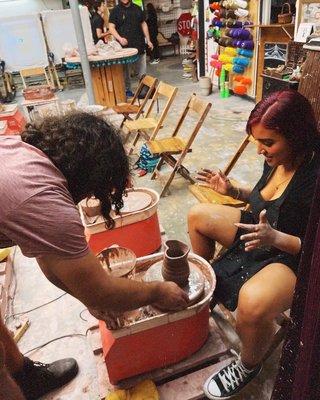 Heart shaped vase getting sliced off the wheel