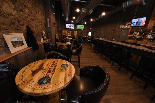 Custom Bar tops with leather bar stools