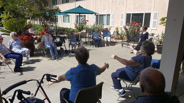 Morning exercise on the front patio